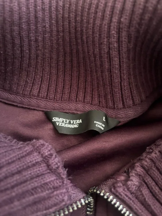 Simply Vera Wang Plum Quarter Zip Sweater Size L Soft Ribbed Cozy Pullover - Picture 3 of 4
